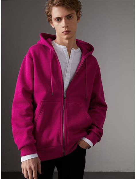burberry cotton jersey zip-front hooded top